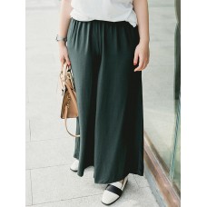 Plus Size Casual Women Green Wide Leg Pants