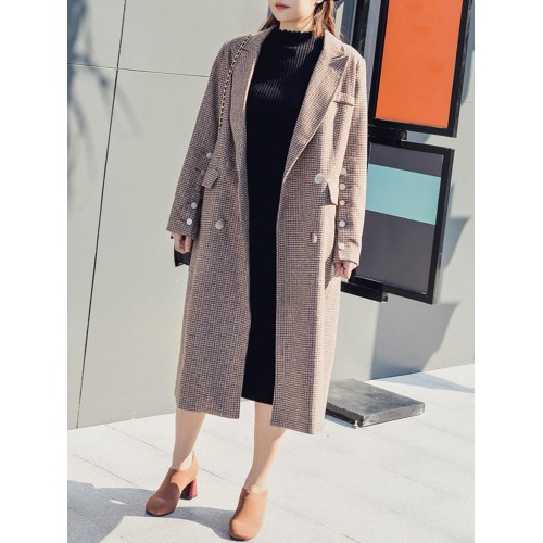 Plus Size Casual Women plaid Wool Coats