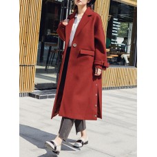 Plus Size Casual Women Side Split Woolen Coats