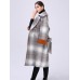 Plus Size Casual Women Plaid Color Patchwork Woolen Coats