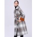 Plus Size Casual Women Plaid Color Patchwork Woolen Coats