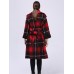 Plus Size Casual Women Plaid Color Patchwork Woolen Coats