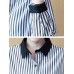 Plus Size Casual Women Cat Embroidery Stripe Blouse