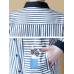 Plus Size Casual Women Cat Embroidery Stripe Blouse