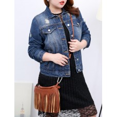 Plus Size Casual Women Hole Denim Jacket