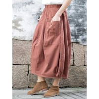 Casual Women Pure Color Cotton Skirts with Pockets