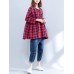 Plus Size Casual Women Plaid Batwing Sleeve Shirts