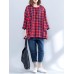 Plus Size Casual Women Plaid Batwing Sleeve Shirts