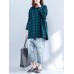 Plus Size Casual Women Plaid Batwing Sleeve Shirts