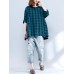 Plus Size Casual Women Plaid Batwing Sleeve Shirts