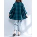 Plus Size Casual Women Plaid Batwing Sleeve Shirts