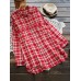 Plus Size Casual Women Plaid Pockets Blouse