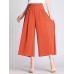 Women Chiffon Lace Pure Color Elastic Waist Split Wide Leg Pants