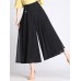 Women Chiffon Lace Pure Color Elastic Waist Split Wide Leg Pants