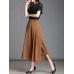 Women Chiffon Lace Pure Color Elastic Waist Split Wide Leg Pants