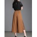 Women Chiffon Lace Pure Color Elastic Waist Split Wide Leg Pants