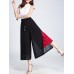 Women Chiffon Side Split Pearl Two-tone Wide Leg Pants