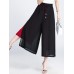 Women Chiffon Side Split Pearl Two-tone Wide Leg Pants