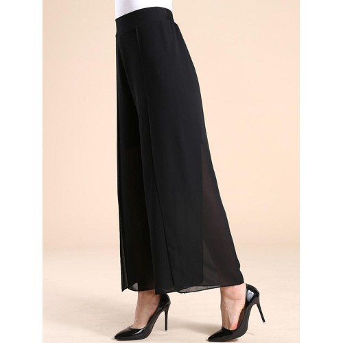 Women Chiffon Elastic Waist Split Wide Leg Pants