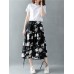 Women Casual Patchwork Elastic Waist Wide Leg Harem Pants