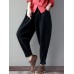 Women Casual Elastic Waist Pure Color Baggy Harem Pants with Pockets