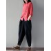 Women Casual Elastic Waist Pure Color Baggy Harem Pants with Pockets