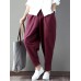 Women Casual Elastic Waist Pure Color Baggy Harem Pants with Pockets