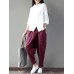 Women Casual Elastic Waist Pure Color Baggy Harem Pants with Pockets