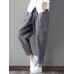 Women Casual Elastic Waist Pure Color Baggy Harem Pants with Pockets