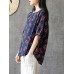 Plus Size Women Vintage Floral Print Short Sleeves Blouse