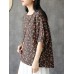 Plus Size Women Vintage Floral Print Short Sleeves Blouse