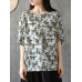 Plus Size Women Vintage Floral Print Short Sleeves Blouse