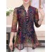 Women Elegant Floral Print V-neck Half Sleeves Blouse