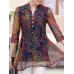 Women Elegant Floral Print V-neck Half Sleeves Blouse