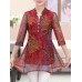 Women Elegant Floral Print V-neck Half Sleeves Blouse