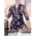 Women Elegant Floral Print V-neck Half Sleeves Blouse