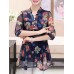 Women Elegant Floral Print V-neck Half Sleeves Blouse