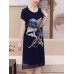 Elegant Women Floral Print O-neck Chiffon Dress