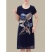 Elegant Women Floral Print O-neck Chiffon Dress