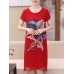 Elegant Women Floral Print O-neck Chiffon Dress