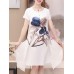 Elegant Women Floral Print O-neck Chiffon Dress