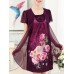 Women Floral Fake Two Pieces Elegant Chiffon Dress