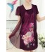 Women Floral Fake Two Pieces Elegant Chiffon Dress