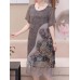 Women Elegant Floral Print O-neck Lace Hem Dress