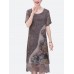 Women Elegant Floral Print O-neck Lace Hem Dress