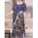 Women Elegant Floral Print O-neck Lace Hem Dress