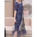 Women Elegant Floral Print O-neck Lace Hem Dress