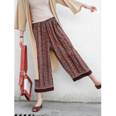 Bohemian Women Patchwork Elastic Waist Wide Leg Pants