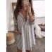 Plus Size Women Long Sleeve V Neck Stripe Tops Shirt Mini Dress