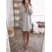 Plus Size Women Long Sleeve V Neck Stripe Tops Shirt Mini Dress